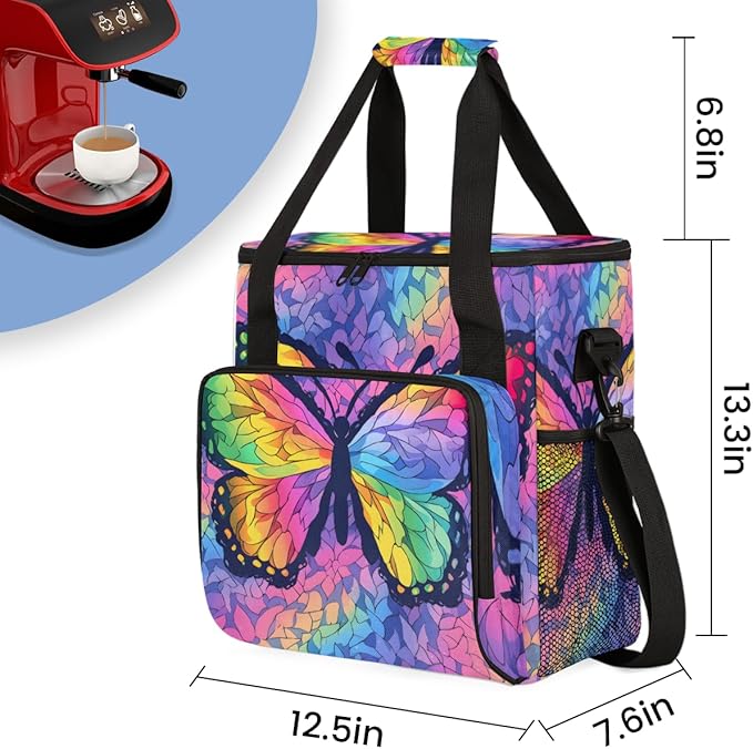 Dreamy Butterfly Coffee Maker Carrying Bag Abstract Butterfly Travel Storage Bag Compatible with K-Mini or K-Mini Plus Single Serve Coffee Brewer Carrying Case with Multiple Pockets &amp Shoulder S