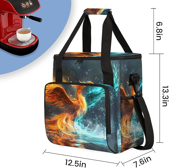 Phoenix Bird Travel Coffee Maker Carrying Bag Large Organizer Storage Tote Bag Insulated Reusable Cooler Grocery Bags