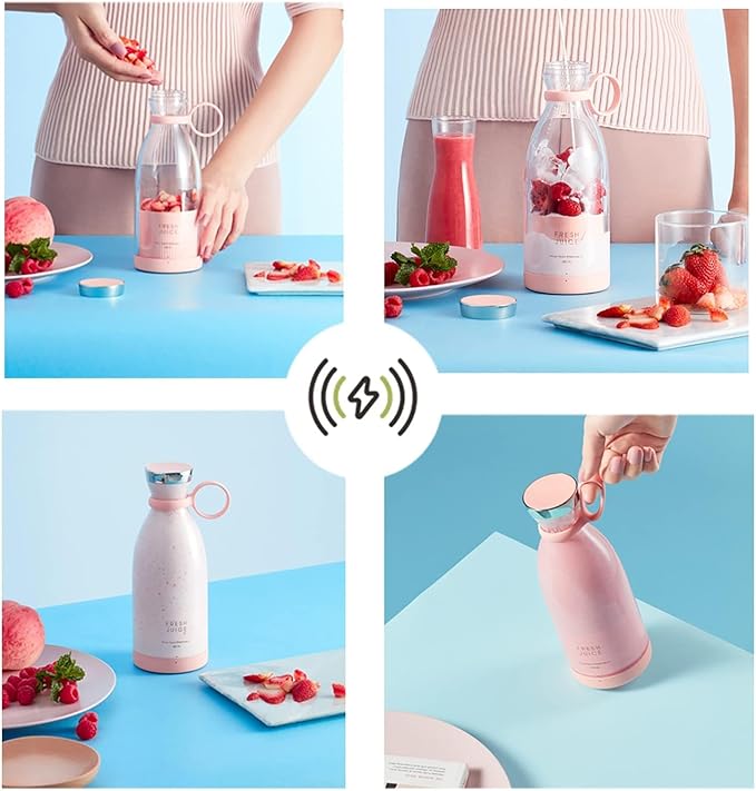 OTPEIR Portable Blender for Shakes and Smoothies with 11.83 Oz Travel Cup and LidDurable Stainless Steel Blades for Juice Blending Performance Pink