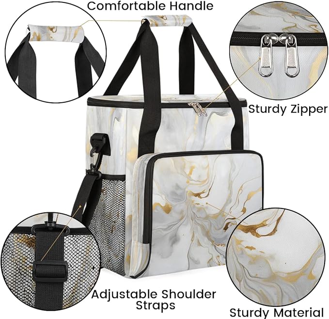 Gray White Marble Style Coffee Maker Carrying Bag Compatible with K-Mini or K-Mini Plus Portable Single Cup Coffee Maker Case with Pockets for K Cup Pods