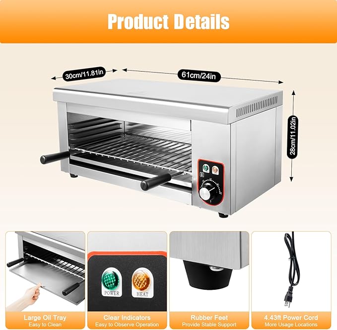 Electric Single Wall Oven 1500W Bake Air Fry Countertop Convection Toaster Oven Medium Capacity Bake Broil Air Fry Toast Keep Warm Stainless Steel