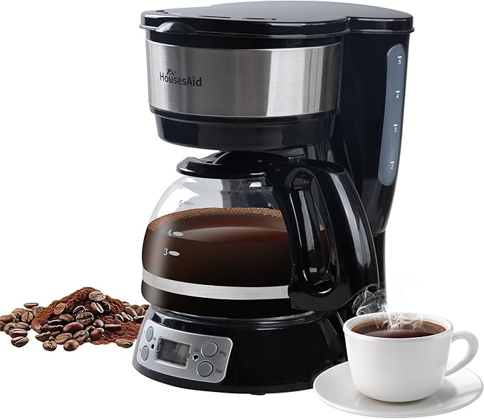5-Cup Programmable Drip Coffee Maker with Digital Timer Glass Carafe24-Hour Auto Brew2-Hour Auto Shut-Off Pause &amp Pour Removable Filter BasketCompact Coffee Machine for Home &amp Office