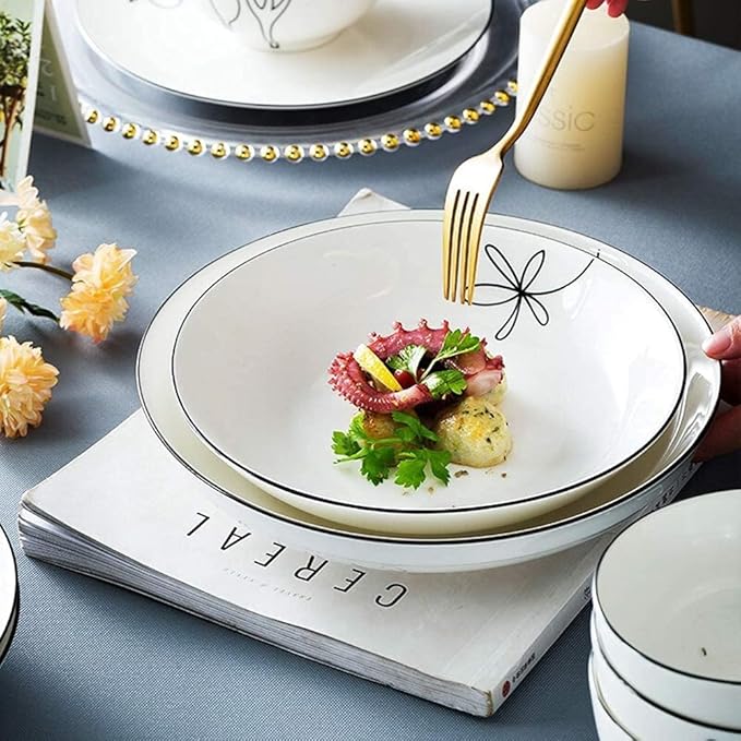 60-Pieces Porcelain White Dinnerware Sets - Dinner Plates And Bowls Sets Ceramic Dishes Set Service For 8/10/12 Creative Series Dinner Plates