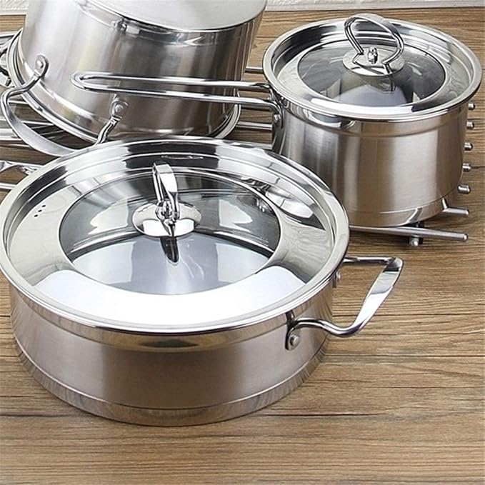 Pot Set Stainless Steel Cookware Set Kitchen Cookware and Cookware Set of 3 Suitable for All Stoves Including Induction Cookers Cookware Cooking Set(B)