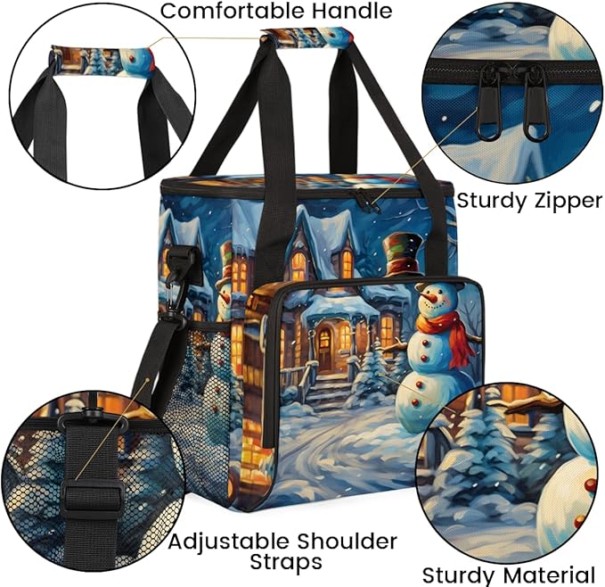 Xmas Snowman Coffee Maker Carrying Bag Abstract Snowman Travel Storage Bag Compatible with K-Mini or K-Mini Plus Single Serve Coffee Brewer Carrying Case with Multiple Pockets &amp Shoulder Strap