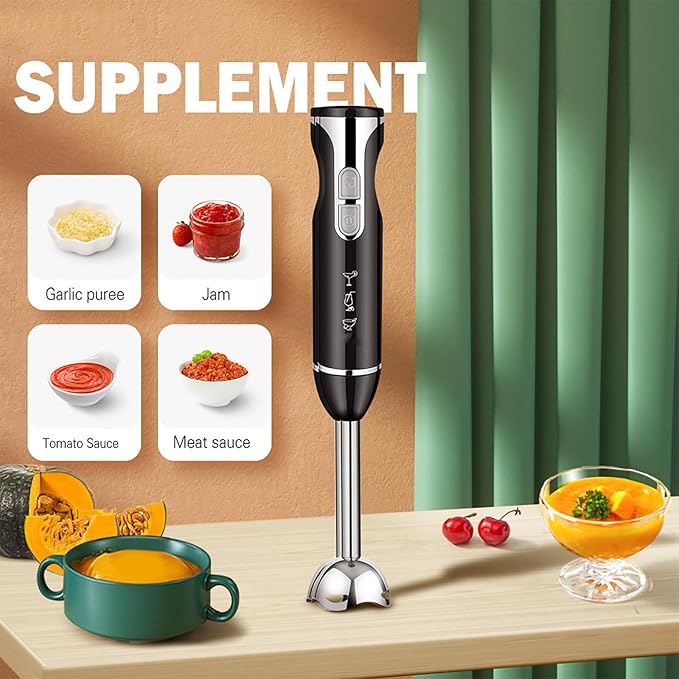 Electric Food Blender 1000W Cordless Immersion Mixer with Anti-slip Handle 2 Gear Speed Adjustable and Removable Blade Quickly Stir and Easy To Cleaning for Shakes Smoothies Puree Soups