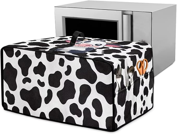 Cow Small Appliance Covers Set – Toaster Oven Dust Cover with Handle Top Bread Machine Protector Decorative &amp Practical Kitchen Gift for Women - L