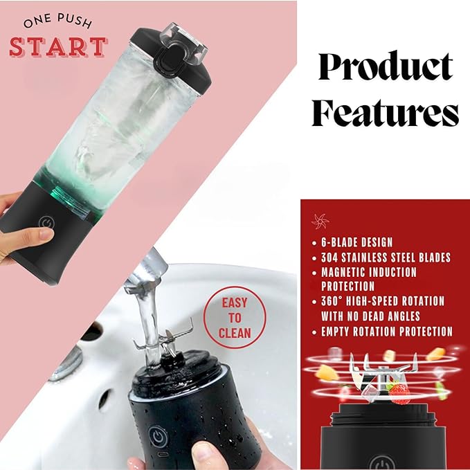 Portable Juicer Blender 20oz/600ml Smoothie Maker with 6 Blades USB-C Rechargeable 4000mAh Battery Multi-Purpose Travel Blender for Smoothies Shakes and Juices (Fluorescent Yellow)