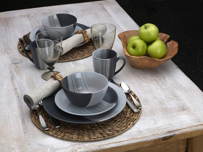 Pfaltzgraff Parker Gray 16 Piece Dinnerware Set Service for 4 Gray