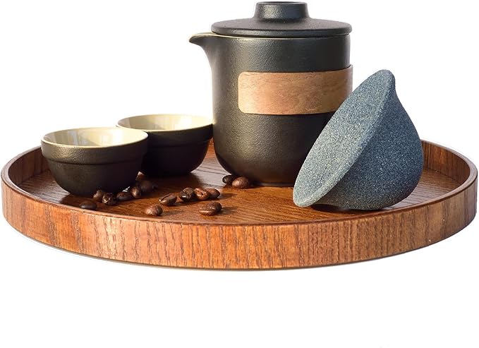 Pour Over Coffee Maker - All-Ceramic Drip Set Single Serve Coffee Maker with Pour Over Dripper Reusable Ceramic Filter &amp Carafe Portable Travel Drip Kit Valentines Day Gifts for Him