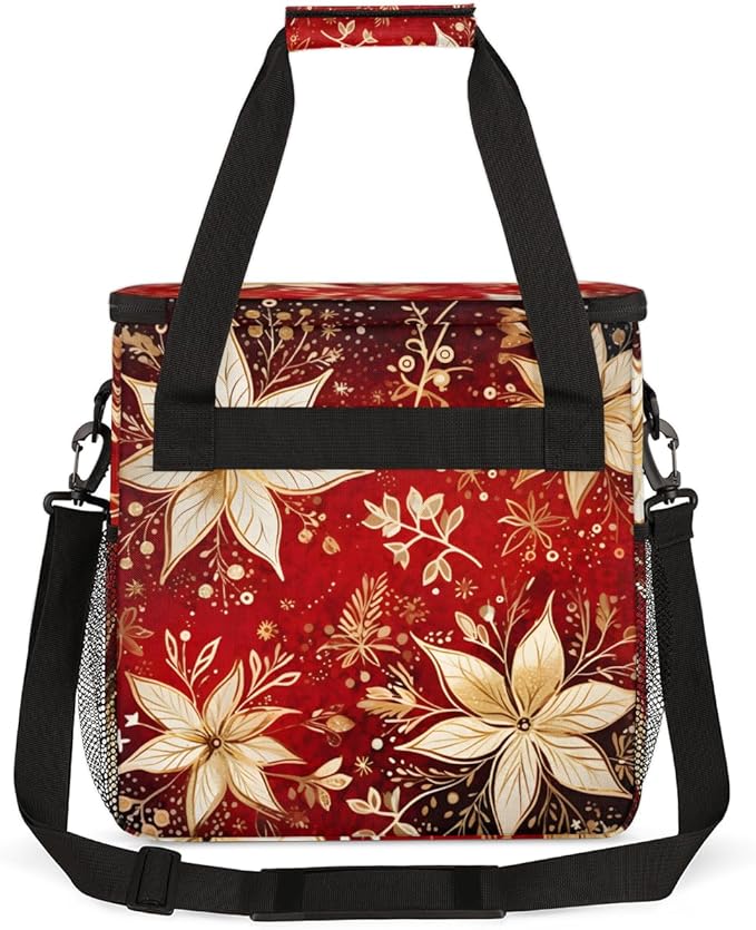Holly Berry Flowers Coffee Maker Carrying Bag Cartoon Flowers Travel Storage Bag Compatible with K-Mini or K-Mini Plus Single Serve Coffee Brewer Carrying Case with Multiple Pockets &amp Shoulder S