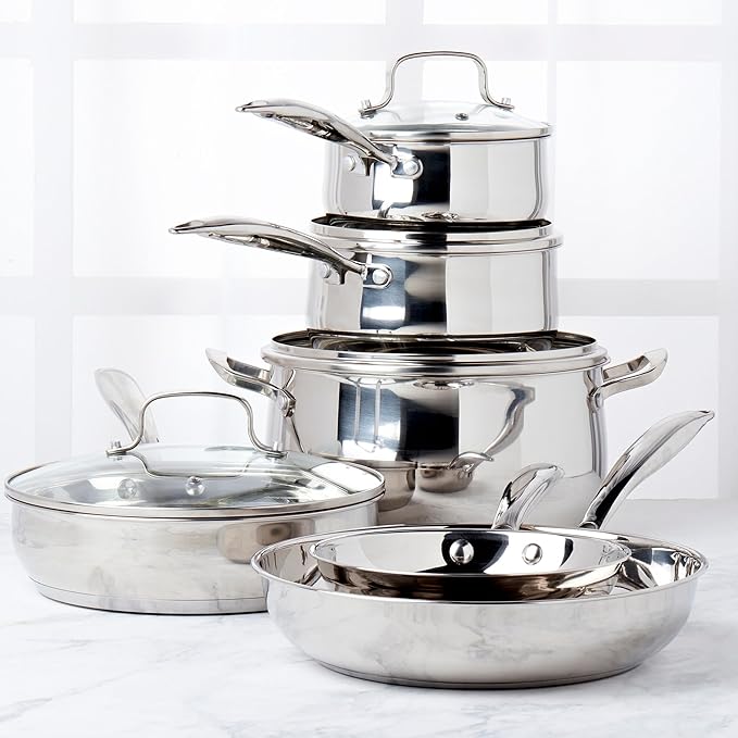 10pc Stainless Steel Cookware Set Silver 10 Piece