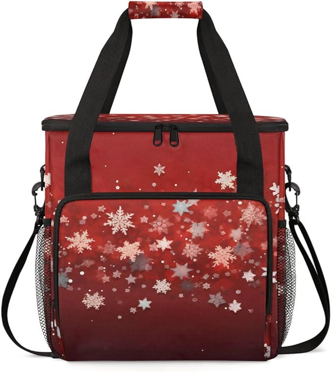 Xmas Snowflakes Coffee Maker Carrying Bag Magic Snowflakes Travel Storage Bag Compatible with K-Mini or K-Mini Plus Single Serve Coffee Brewer Carrying Case with Multiple Pockets &amp Shoulder Stra