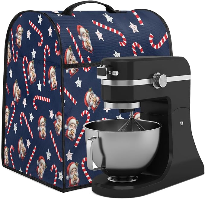 cfpolar Kitchen Aid Mixer Cover Compatible with 6-8 Quarts Xmas Santa Candy Cane Stand Mixer Cover Kitchen Aid Mixers Accessories Appliance Organizer Bag Dust Covers with Zipper Pocket