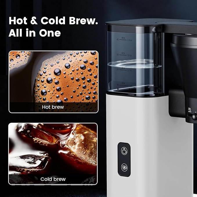 Kismile 8-Cup Drip Coffee MakerRapid Heating System for Seconds BrewingAutomatic Pour Over Coffee MachineDetachable Water TankDeep Cold Brew &amp Keep Warm 40 Min Easy to Clean (White)