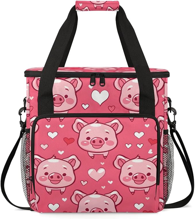 Pigs Love Hearts Coffee Maker Travel Bag for Keurig K-Mini/K-Mini Plus Insulated Waterproof Tote with Pockets for K-Cup Portable Single-Serve Brewer Case