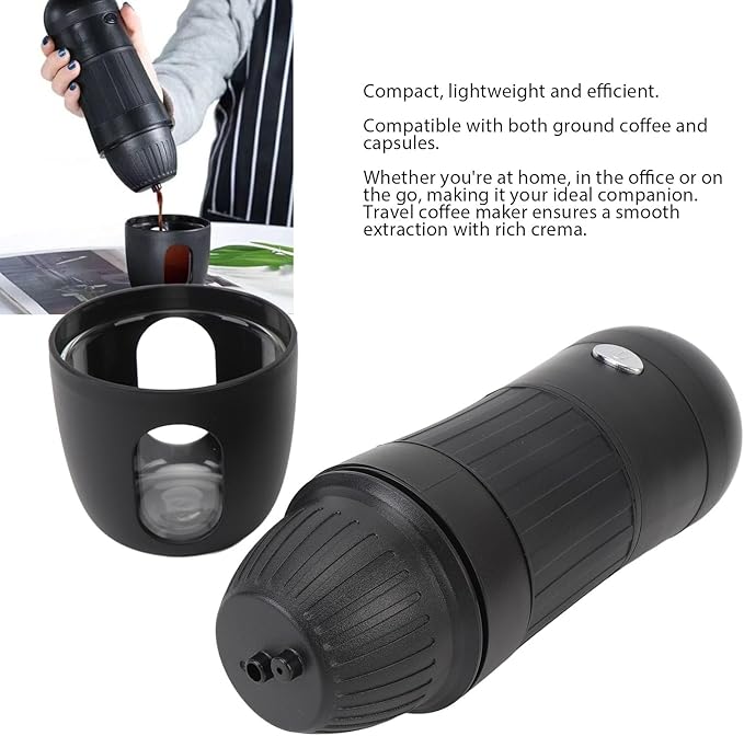 Zunate Portable Espresso Maker Compact Travel Coffee Maker Mini for Camping &amp Hiking - Compatible with Capsules Ground Coffee