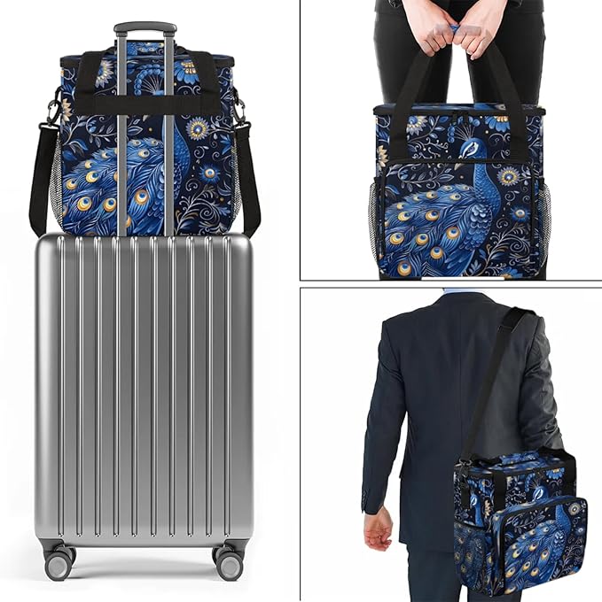Peacock Floral Flower Coffee Maker Travel Bag for Keurig K-Mini/K-Mini Plus Insulated Waterproof Tote with Pockets for K-Cup Portable Single-Serve Brewer Case