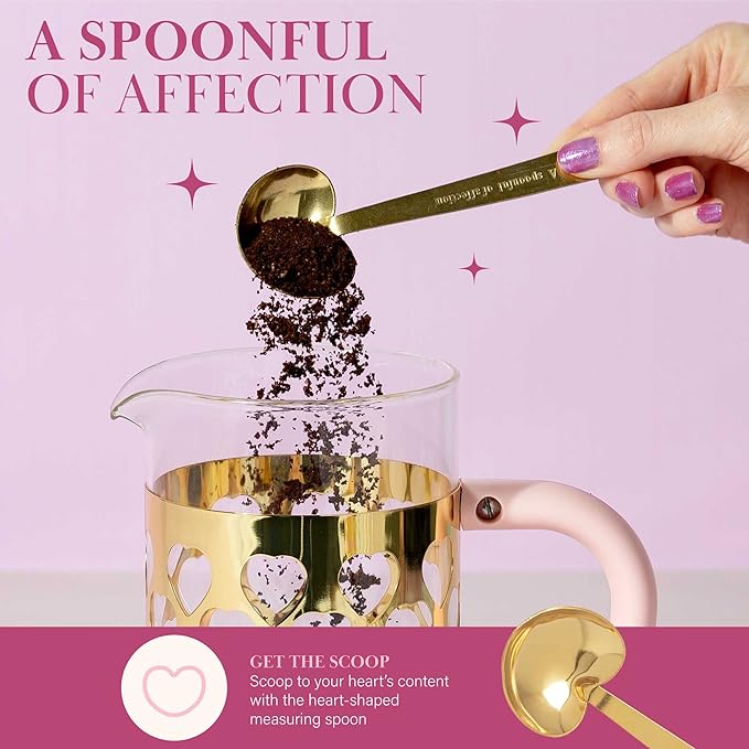Paris Hilton French Press Coffee Maker With Heart Shaped Measuring Scoop 2-Piece Set 8-Cup or 34-Ounce Pink