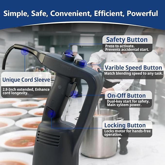 VONCI 750W Commercial Immersion Blender Handheld Stick Mixer with 18 Detachable Shaft Variable Speed 8000-19000RPM Sharp SUS Blade Extra Heavy Duty Hand Mixer for Restaurant Kitchen.