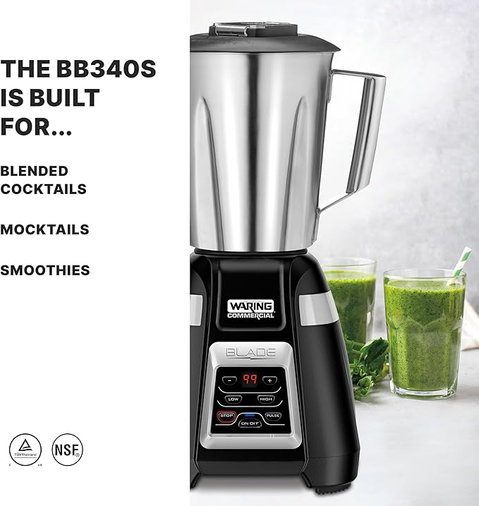 Waring Commercial BB340 Blade 1 HP Blender 2-Speed Key Pad with Pulse and 99 Second Countdown Timer  48 oz Stainless Steel Container 120V 5-15 Phase Plug