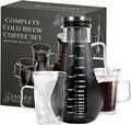 James Bentley Complete Cold Brew Coffee Set – Cold Brew Coffee Maker Glass for Hot and Cool Drinks Fridge Friendly — Glass Carafe Stainless Steel Infuser Double Wall Cups x2 &amp Cleaning Brush