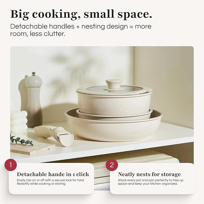 GOURMETIFIC® Pots and Pans Cookware Set [11 PIECES] - Non Toxic Ceramic Coated Cooking Ware - Induction Gas &amp Oven Kitchenware - Non Stick Pot &amp Pan with Removable Handles &amp Stackable (Mi