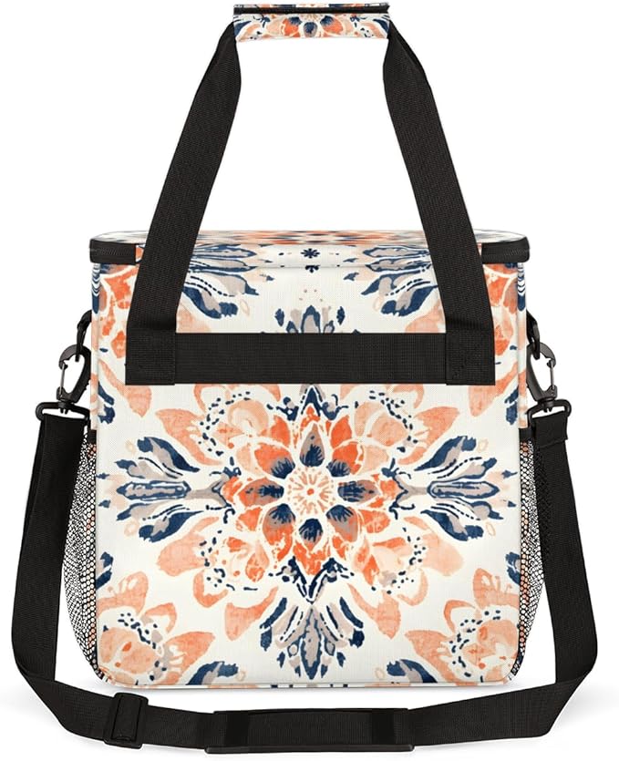 Rich Damask Coffee Maker Carrying Bag Retro Floral Travel Storage Bag Compatible with K-Mini or K-Mini Plus Single Serve Coffee Brewer Carrying Case with Multiple Pockets &amp Shoulder Strap