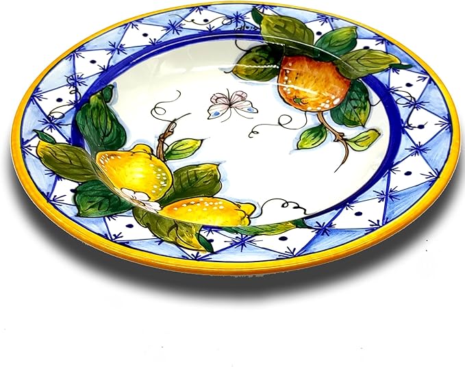 Italian Ceramic dinnerware set - Hand Painted kitchen Pasta Bowls sets for 4 - Made in ITALY Tuscany - Italian Pottery dinner plates - Home Decor Lemon Ischia Ceramics dishes set - Service For 4