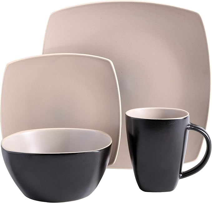 Gibson Elite Soho Lounge Dinnerware Set Service for 4 (16pcs) Matte Taupe