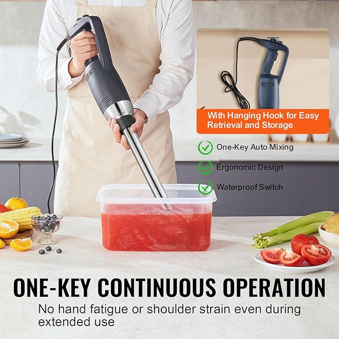Happybuy Commercial Immersion Blender 350W Heavy-Duty Hand Mixer 20-inch Stepless Variable Speed Mixer with Stainless Steel Blade Versatile Portable Mixer for Soup Sauces