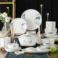 Dinnerware Sets Plates and Bowl Sets Dinnerware Set Porcelain Tableware Bone China Porcelain - White Series Ink Painting Landscape Series-Lake 56 Pieces For10