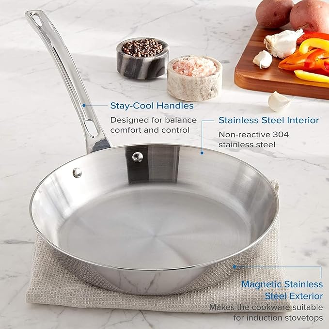 Viking 4-Piece Premium Cookware Bundle – 10” Nonstick Frying Pan 2.4 Qt Sauce Pan with Lid 8 Qt Stock Pot 6 Stainless Steel Kitchen Utensils – Oven &amp Dishwasher Safe Induction Ready