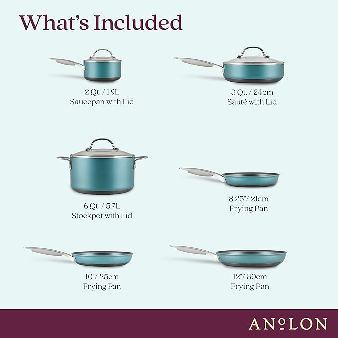 Anolon Achieve Hard Anodized Nonstick Cookware Pots and Pans Set 9 Piece - Teal