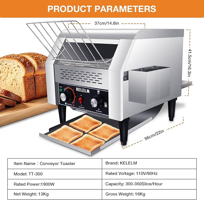 Conveyor ToasterCommercial ToasterHeavy Duty Restaurant ToasterElectric Stainless Steel Toaster Conveyor 300 Slices for Bread Bun Bagel Baked Food1.9KW