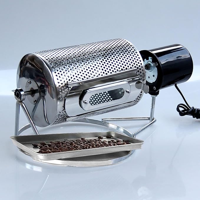 40W Stainless Steel Coffee Roaster MachineElectric Drum Type Rotating Coffee Roasterfor Coffee Chestnuts Peanutswith Visible Window and Stainless Steel Tray