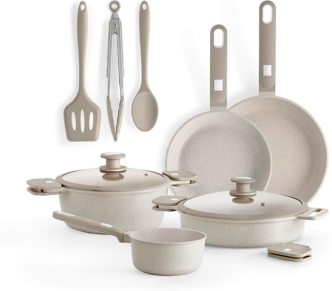 MONIX Denmark | 10 Piece Cookware Set Cast Aluminium with Non-Stick Suitable for All Types of Cookers Including Induction