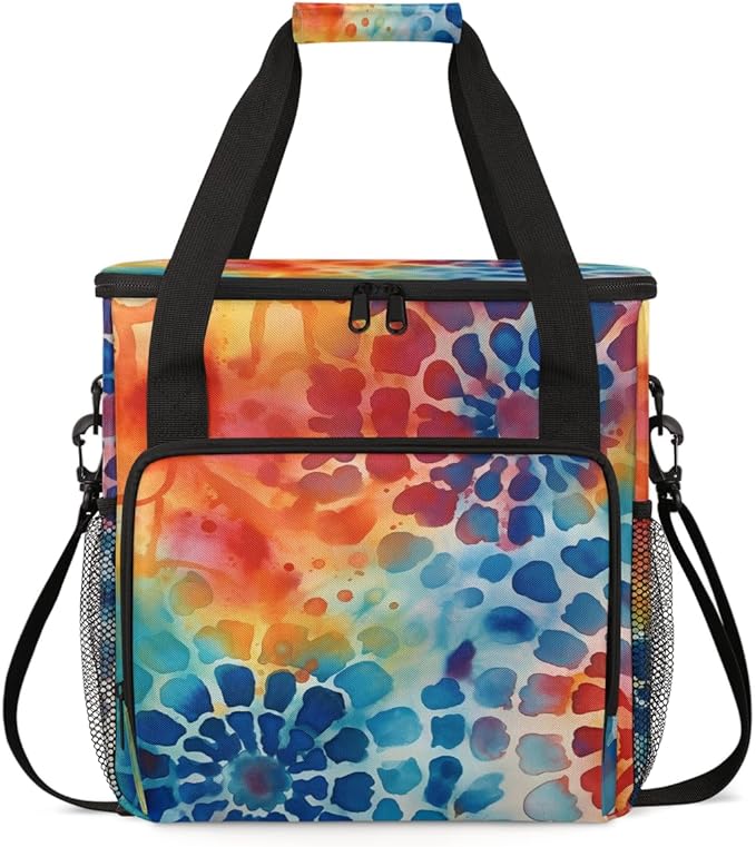 Watercolor Explosion Coffee Maker Carrying Bag Colorful Powder Travel Storage Bag Compatible with K-Mini or K-Mini Plus Single Serve Coffee Brewer Carrying Case with Pockets &amp Shoulder Strap