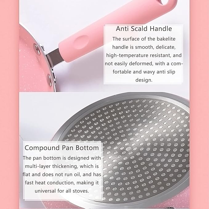 JUSTUP Nonstick Frying Pan Set3 Piece Pots and Pans Set NonstickPink Kitchen Cookware Sets with Non Stick Pan Coating10 Inch8 Inch and 6 Inch Non Stick Cooking Set Suitable for All Stoves (Pink)