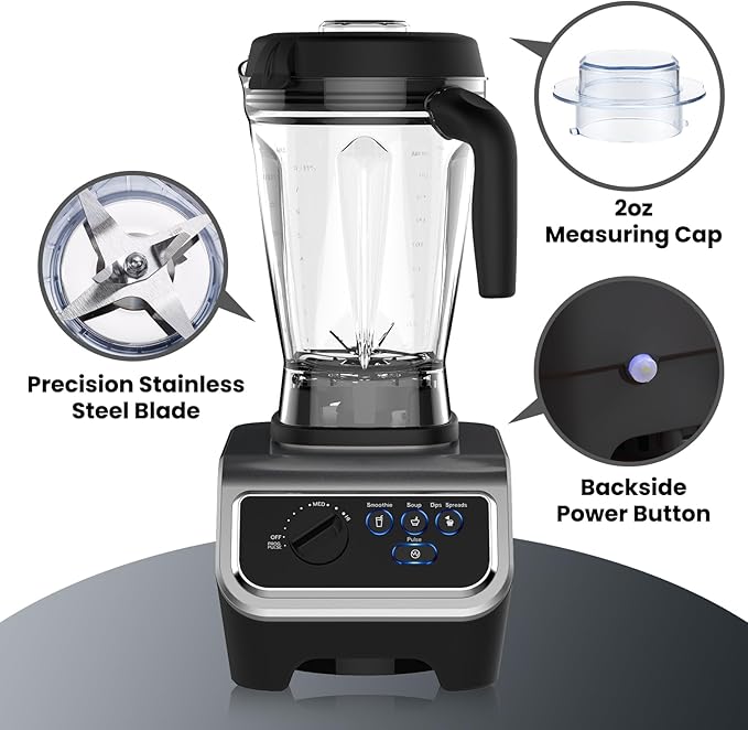 iCucina 1500w Blender for Kitchen with Pre-set Blending Programs 64oz Heavy Duty Professional-Grade Blenders for Smoothies Soups Dips Nut Butters BPA-Free Tritan Jar
