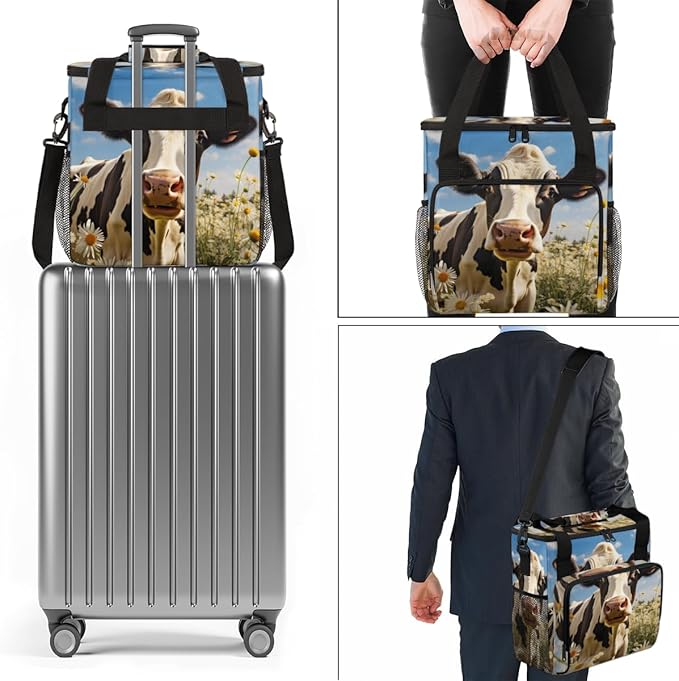 Cow Chrysanthemum Coffee Maker Carrying Bag Portable Travel Storage Tote Bag Compatible with K-Mini or K-Mini Plus Single Serve Coffee Brewer Carrying Case with Multiple Pockets &amp Shoulder Strap