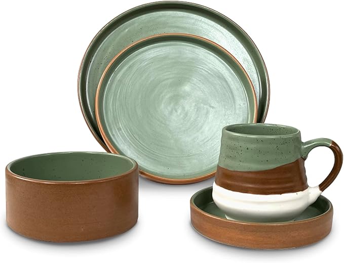 Artesa Organics Landscape Terrario Ceramic Dinnerware Set Handmade 6-Piece Place Setting with Dinner Plates Salad Plates Mugs Microwave Safe