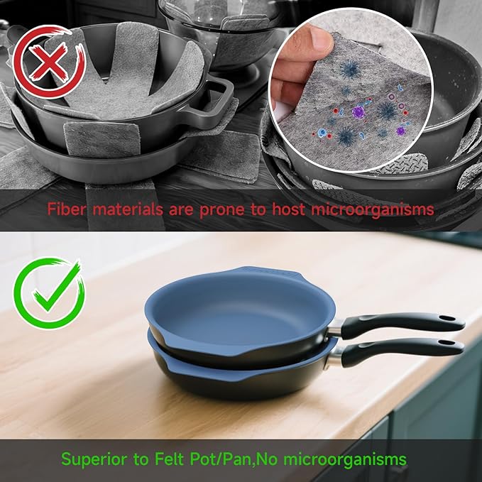 Silicone Pan Protectors for 12-Inch Frying Pans - Non-Slip Stacking Guards BPA-Free &amp Dishwasher Safe | Protect Cookware from Scratches (Blue 2 Pack)