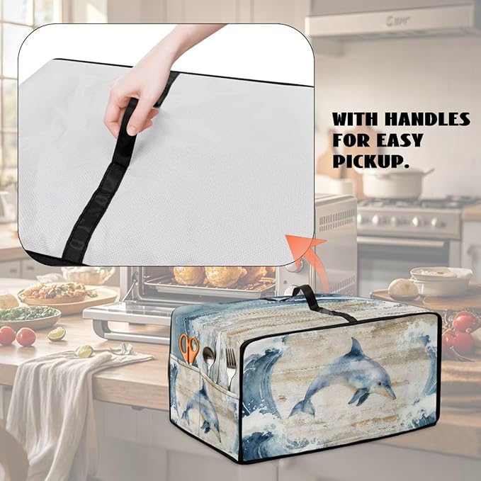 Dolphin Print Toaster Oven Air Fryer Cover Heavy Duty Bread Maker Machine Covers with Accessory Pockets Kitchen Small Appliance Accessories M