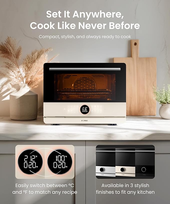 FOTILE HYZK32-E3-E ChefCubii 1.1 cu. ft. 4-in-1 Combi-Steam Oven with Steam-Bake Air Fry Convection Dehydrator Functions and 50 Preset Menus Beige