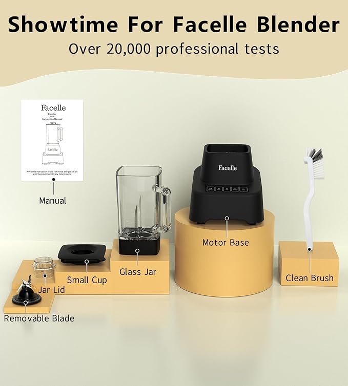 Smoothie Blender Facelle Countertop Blender for Kitchen 55 oz Glass blender for smoothies and Shakes Licuadora Smoothie maker with touchscreen 3+P Speeds Cleaning brush ＆ removable SS304 blade