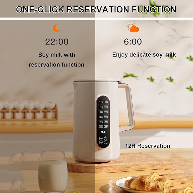 Electric Soy Milk Maker with 2 Tea Cups(500ml) Soybean Oatmeal Maker Machine Tea Milk Machine Blender For Drinks Afternoon Tea Porridge Rice Paste 12 Hours Booking