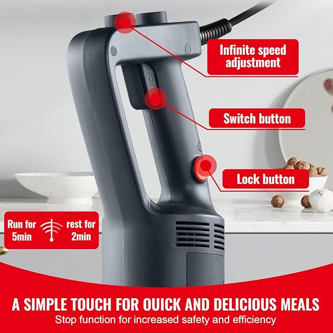 Happybuy Commercial Immersion Blender 500W Heavy Duty Hand Mixer Variable Speed Stick Mixer with 304 Stainless Steel Blade Versatile for Soup Smoothies Purees Baby Food