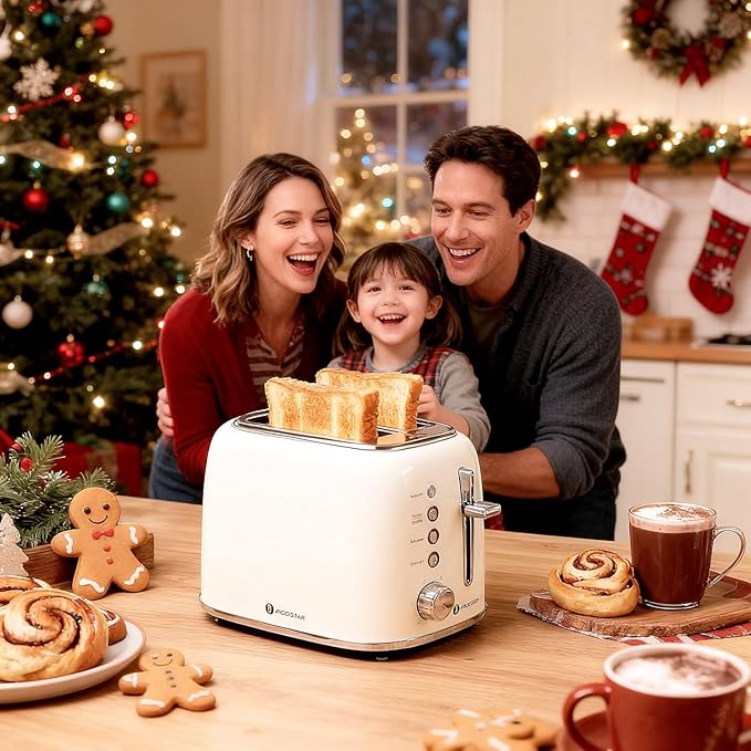 Aigostar Toaster 2 Slice Retro Extra-Wide Slot Toasters Best Rated Prime for Toasting Bagels Breads Waffles &amp More Cancel Defrost &amp 6 Browning Removable Crumb Tray Stainless Steel Crea