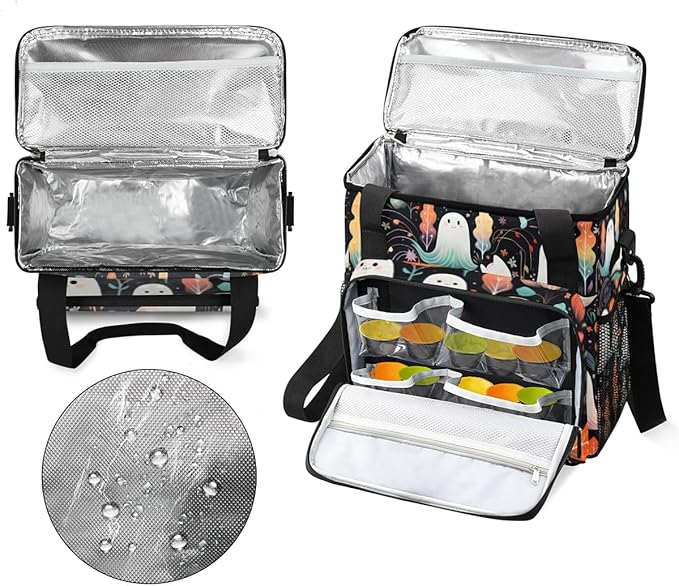 Dreamy Halloween Ghosts Coffee Maker Carrying Bag Travel Storage Bag Compatible with K-Mini or K-Mini Plus Single Serve Coffee Brewer Carrying Case with Multiple Pockets &amp Shoulder Strap